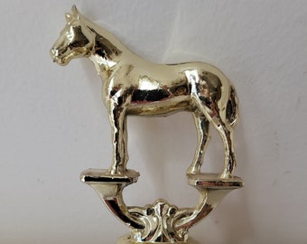 Vintage Horse Trophy Topper Heavy Gold Metal Equestrian