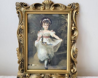 Vintage Girl Dancing Art Print In Gold Ornate Syroco Style Frame "Miss Murray" Portrait By Sir Thomas Lawrence, Made in USA