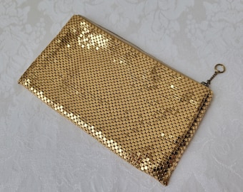 Vintage Gold Mesh Zipper Case Pouch Wallet Cosmetics Bag, Disco Glam Club Nightlife