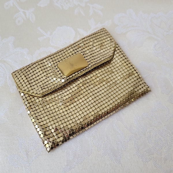 Vintage Whiting & Davis Gold Mesh Change Coin Purse Made In USA, Glam Bling Evening Club