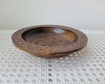 Vintage Carved Wood Bowl Decorative Bohemian Folk Art