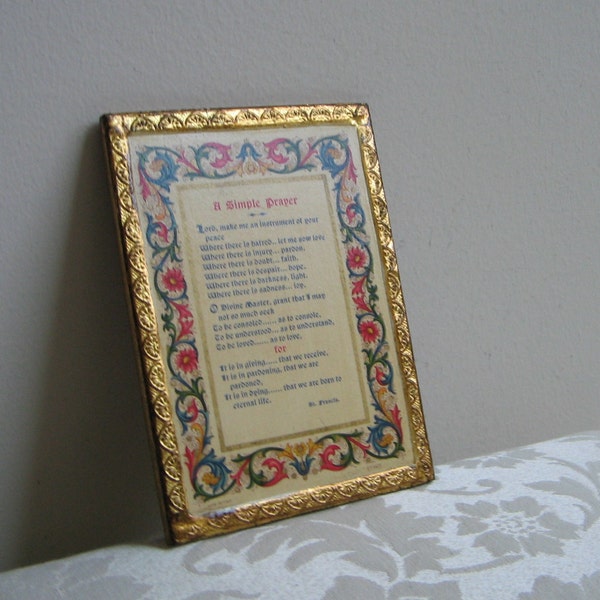 Vintage Florentine Religious Wall Art "A Simple Prayer" by St. Francis, Italy