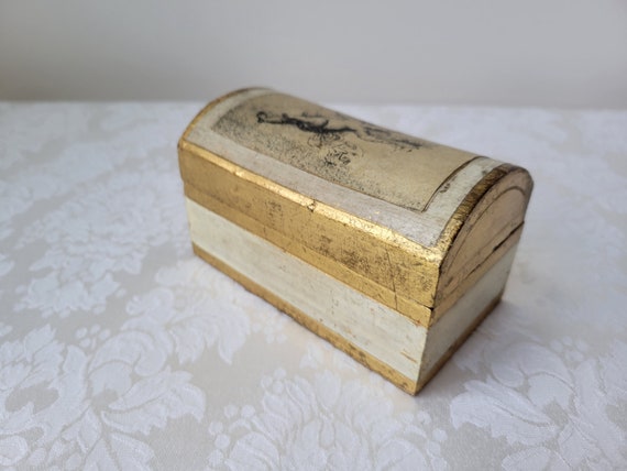 Vintage Florentine Gold Gilt Cream Wood Box With … - image 5