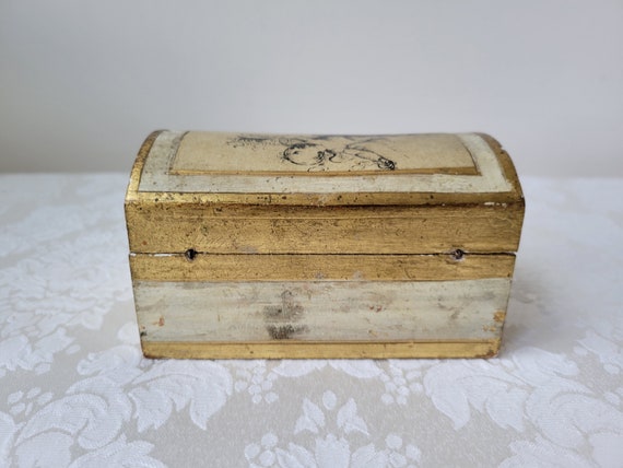 Vintage Florentine Gold Gilt Cream Wood Box With … - image 7