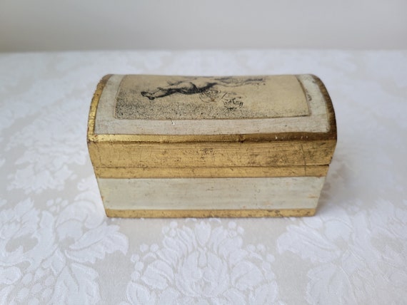 Vintage Florentine Gold Gilt Cream Wood Box With … - image 4