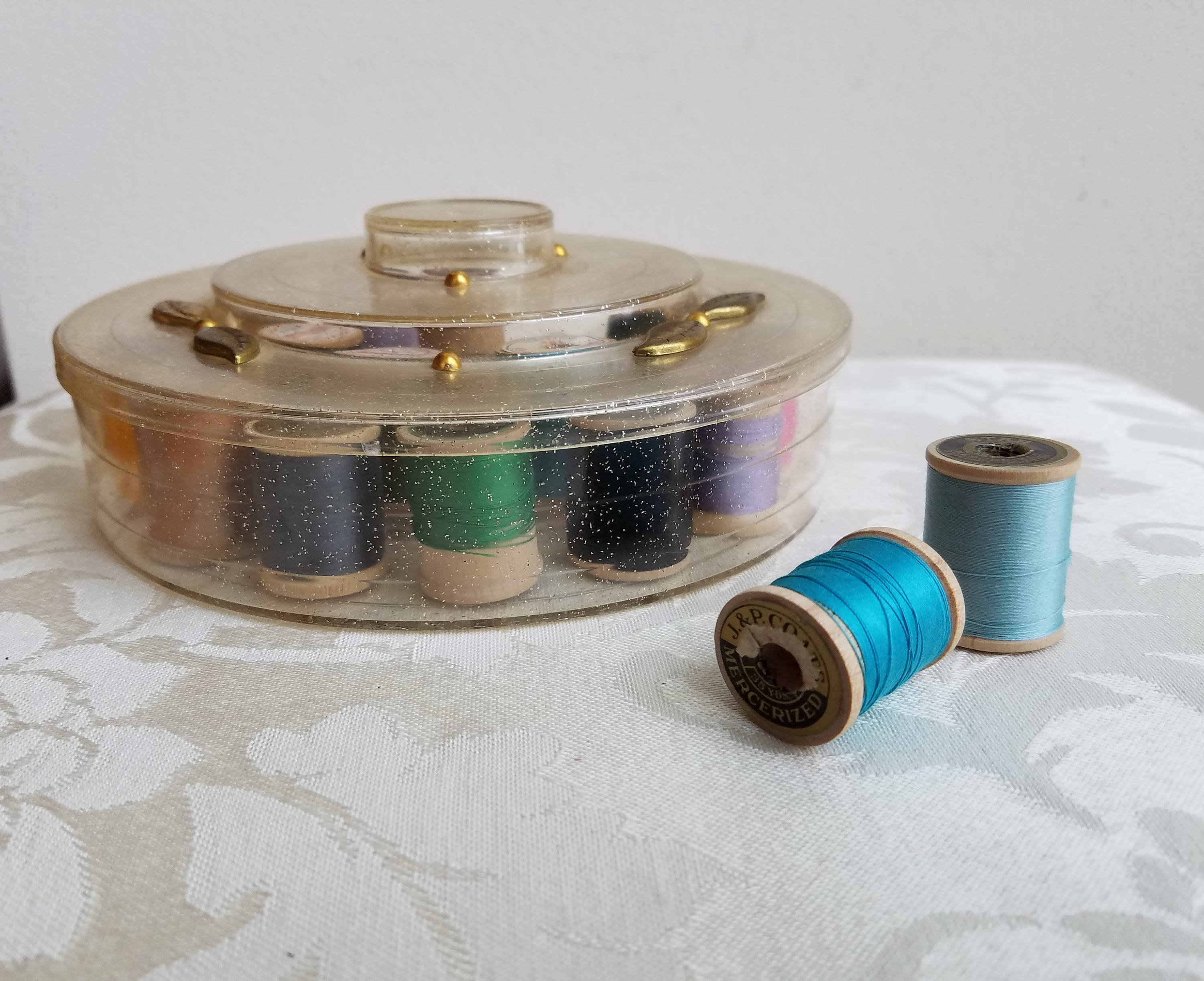 Vintage Tidy Thread Sewing Box With Gold Sparkles Beads & 19 Etsy