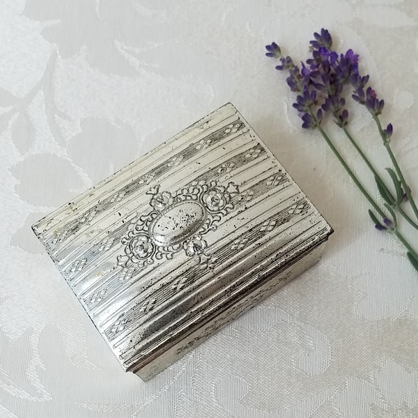 Vintage Silver Plated Jewelry Trinket Stash Cigarette Box By CMC Ware Occupied Japan, Embossed Bohemian Decor