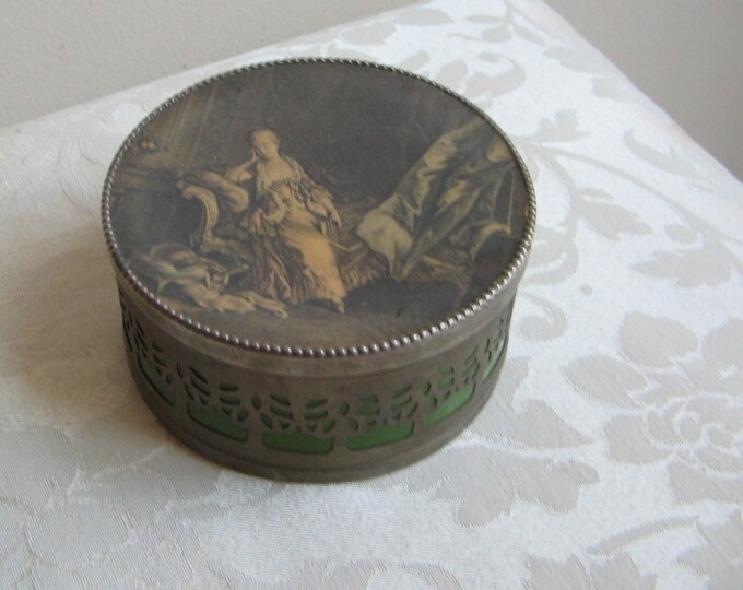 Vintage Bath Powder Box With French Woman Portrait Silver Tin Etsy