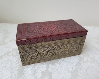 Vintage Embossed Box Gold Burgundy Black With Fleur De Lis Scrolls Flourishes By Benson & Hedges, Decorative Storage Tobacciana