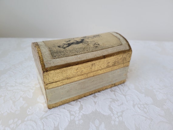 Vintage Florentine Gold Gilt Cream Wood Box With … - image 3