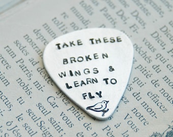 Hand Stamped Sterling Guitar Pick - Lyrics to Blackbird - By Inspired Jewelry Designs