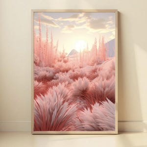 Red Fantasy Poster – Dreamy Landscape Wall Art, Digital Download, Aesthetic Sunset Print, Whimsical Nature Decor
