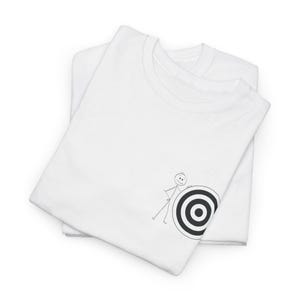 Funny Bullseye Stickman T-Shirt – Minimalist Humor Gift for Him or Her, Soft Cotton Unisex Tee, Playful Everyday Casual Shirt