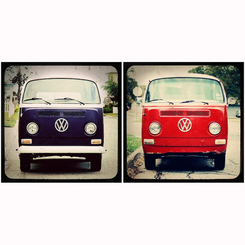 Midcentury Modern Photography Set VW Bus Friends Navy Blue Cherry Red Boho Beach Series