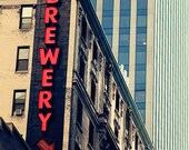 Bar Wall Art - Brewery - modern kitchen decor vintage neon sign photography red black blue aqua New York City Sign
