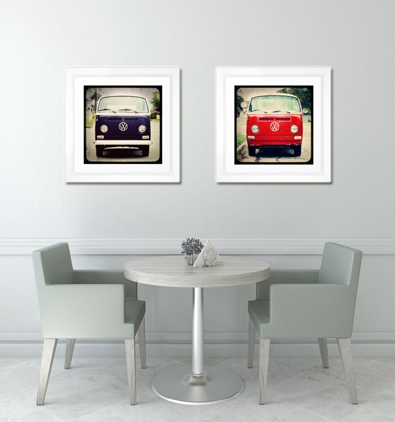 Midcentury Modern Photography Set VW Bus Friends Navy Blue Cherry Red Boho Beach Series