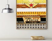 Vintage Sign Photography Print - Pool Beer Dancing - kitchen decor midcentury modern bar neon retro geek gold red black