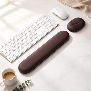 Cute Coffee Bean Silicone Wrist Rest, Minimalist Desk Mat Set for Keyboard & Mouse, Ergonomic Waterproof Wrist Support, Office Setup Gift