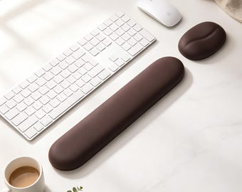 Cute Coffee Bean Silicone Wrist Rest, Minimalist Desk Mat Set for Keyboard & Mouse, Ergonomic Waterproof Wrist Support, Office Setup Gift