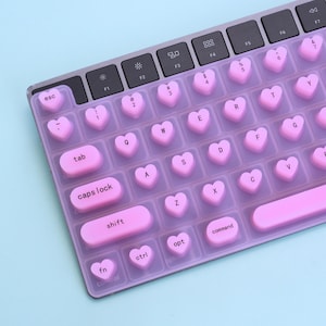 Candy Pink Transparent Keyboard, Long Nail Friendly, Long nails keyboard cover, Silicone Dustproof Cover - Includes Storage Pouch