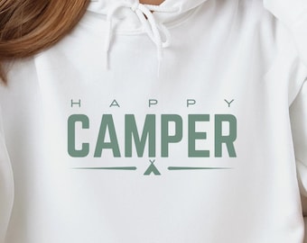Felpa con cappuccio Happy Camper: felpa da campeggio unisex in misto cotone