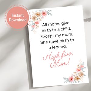Printable Mother's Day Card, Funny Mother's Day Card, Sarcastic Mother's Day Card, High Five Mom Card, Card for Mom, Instant Download Card