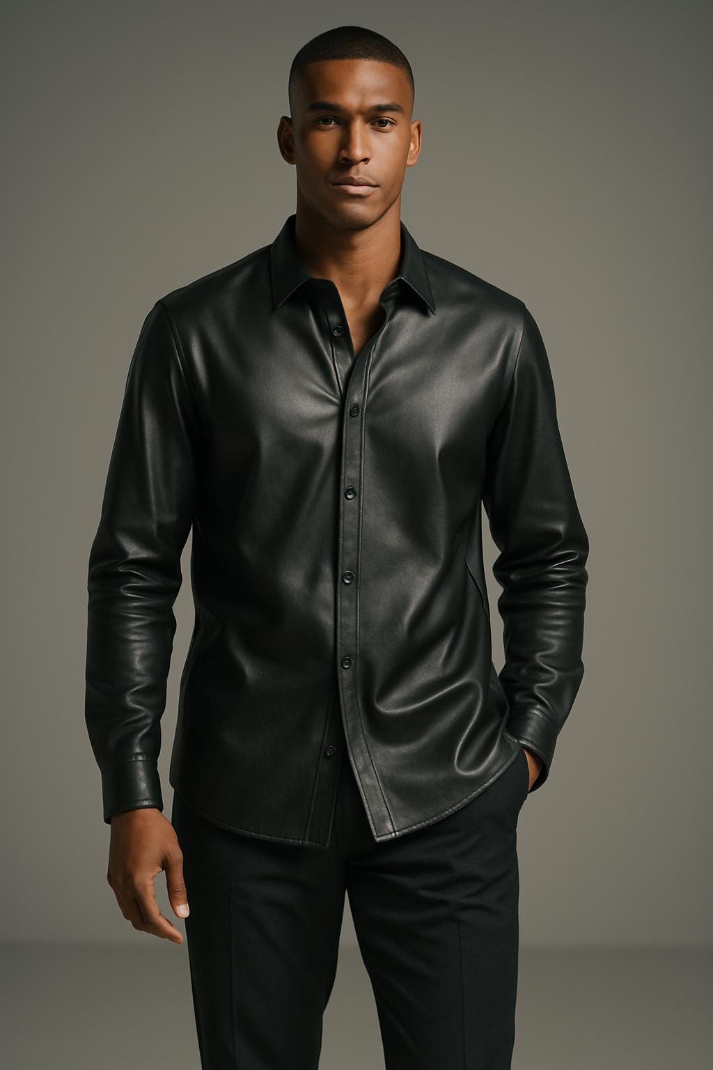 chinese dress ladies Aesthetic Black Button Down Women Leather Shirt Dress