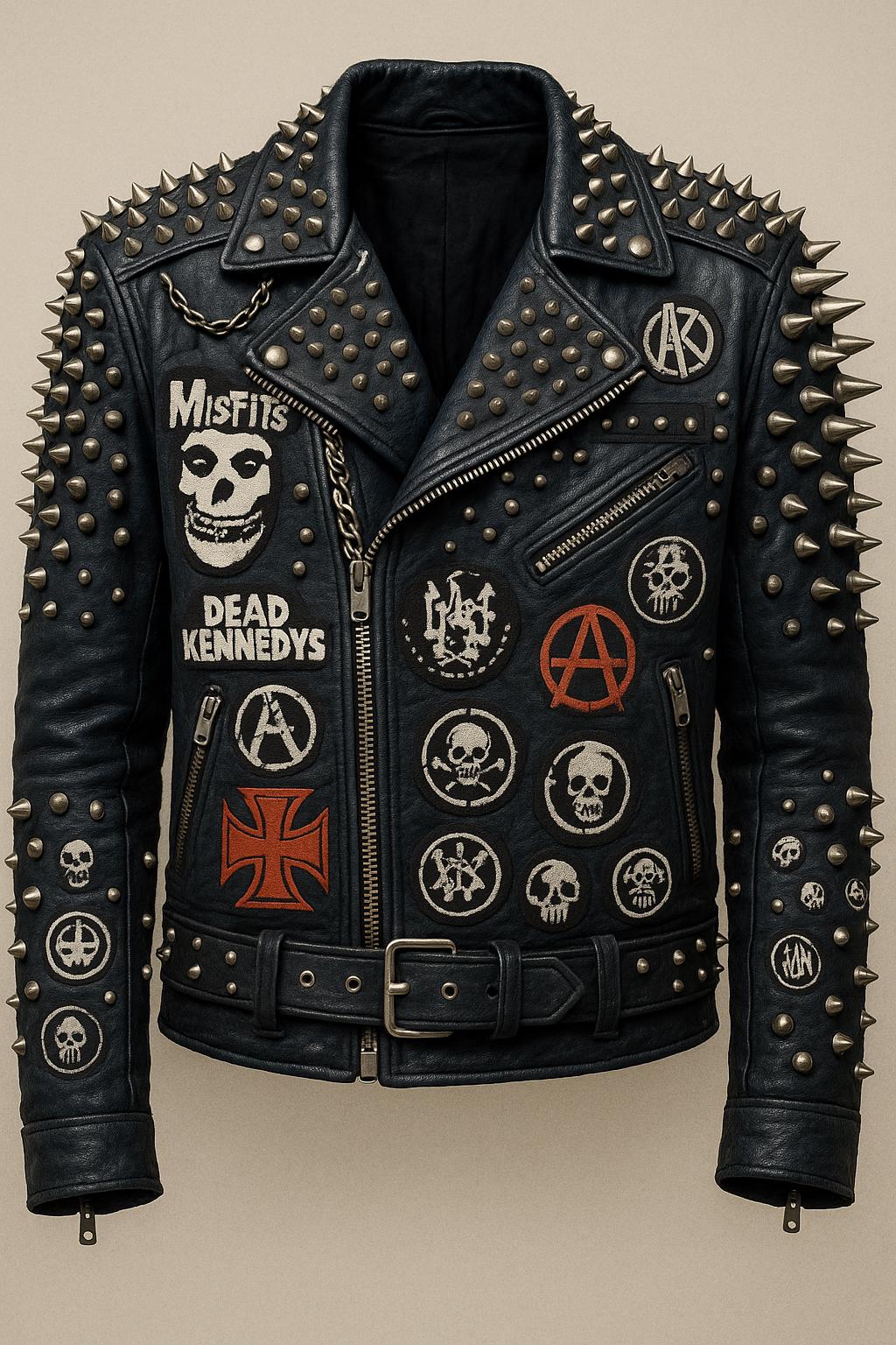 Men's Punk Rock Studwork Jacket – Spiked Leather, Gothic Patches