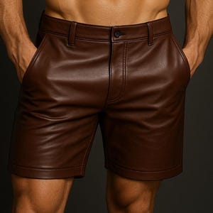 Men&#39;s Brown Leather Shorts Genuine Handmade Biker Shorts for Gym, Clubwear & Streetwear Leather Summer Shorts, Festival Outfit, Gift for Him