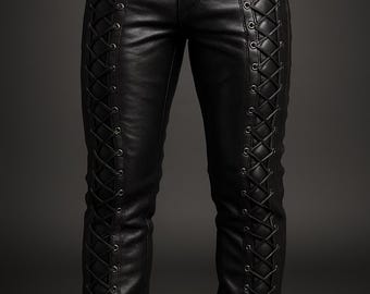 Black Sheep Leather Lace-Up Pants: Gothic Punk Motorcycle Trousers