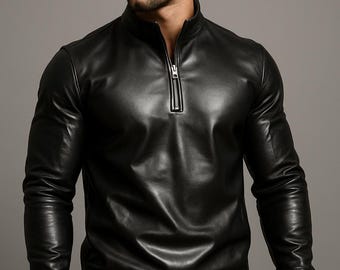 Handmade Black Sheep Leather Pullover: Biker Gothic Steampunk Outfit
