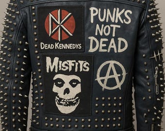 Men's Punk Rock Studwork Jacket – Spiked Leather, Gothic Patches
