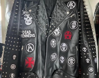 カメリア GlyPhS punk rockライダース studsトート Men's Punk Rock Studwork Jacket – Spiked Leather, Gothic Patches