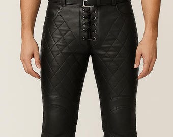 Handgemaakte zwartleren middeleeuwse broek: renaissance, LARP, cosplay
