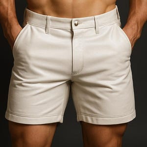 Men&#39;s White Leather Shorts Genuine Handmade Biker Shorts for Gym, Clubwear & Streetwear Leather Summer Shorts, Festival Outfit, Gift for Him