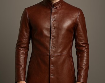 Handmade Brown Leather Long Coat: Custom Fit Vintage Trench Overcoat