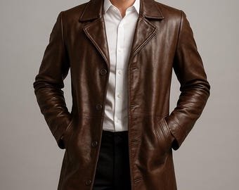 Handmade Brown Leather Trench Coat: Vintage Style, Custom Fit