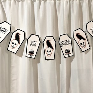 Coffin Birthday Banner - Goth Birthday Garland - Personalized Coffin Birthday Bunting - Coffin Theme - Birthday Party Supplies