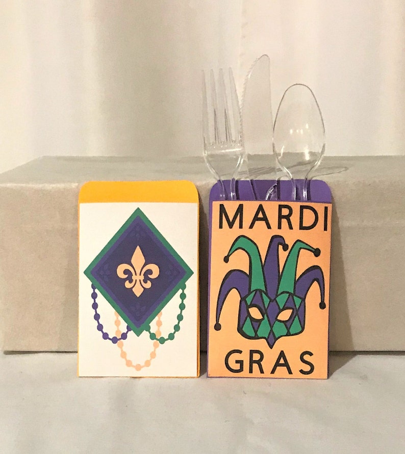 Mardi Gras Flatware Holders - Six Mardi Gras Flatware Holders Mardi Gras Party Supplies 6 Mardi Gras Table Decor
