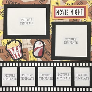 Movie Night Scrapbook Kit - Two (2) Page Ready to Assemble Movie Scrapbook Layout - Movie ...