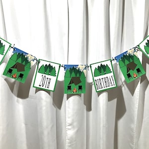 Camping Birthday Banner - Camper Themed Personalized Birthday Garland - Camping Birthday Bunting - Camping Birthday Party Supplies