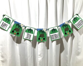 Camping Birthday Banner - Camper Themed Personalized Birthday Garland - Camping Birthday Bunting - Camping Birthday Party Supplies
