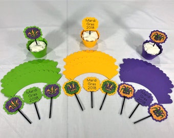 Mardi Gras Cupcake Toppers Printable Mardi Gras Birthday