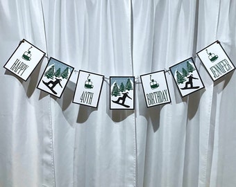 Skiing Birthday Banner - Personalized Snowboarding Birthday Banner - Snowboarding Bunting - Snowboarding Party Supplies