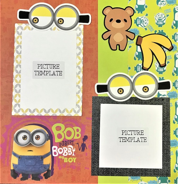 Minions Scrapbook Kit Two (2) Page Ready to Assemble zminiond Scrapbook  Layout Minions Scrapbook Pages - Main Image