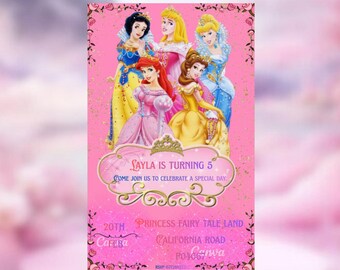 Rosa Märchenprinzessinnen-Geburtstagskarte | Digitale Einladung zum Selbstbearbeiten (Sofort-Download)