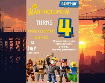 Geburtstagseinladung für Bau-Gamer | Blockbau-Thema (Digitaler Download)
