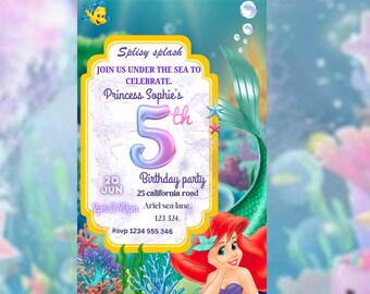 Einladung zum Meerjungfrauen-Geburtstag – Bearbeitbare Einladung zur Ozeanprinzessinnen-Party – Druckbarer digitaler Download