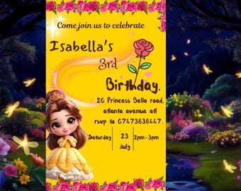 Einladung zum Prinzessinnen-Geburtstag | Bearbeitbare Vorlage für eine Rosenparty (Digitaler Download)