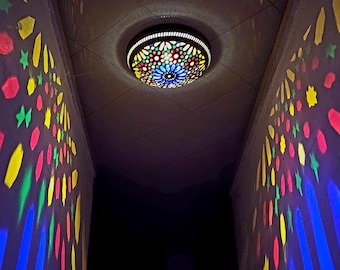 Die Juwelenkuppel von Marrakesch, marokkanische Buntglas-Deckenleuchte, böhmische mehrfarbige Deckenleuchte, Riad-Dekor